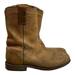 Roper Letaher Cowboy Boots Men's Size 8.5 D Tan Distressed Western Pull On Rodeo